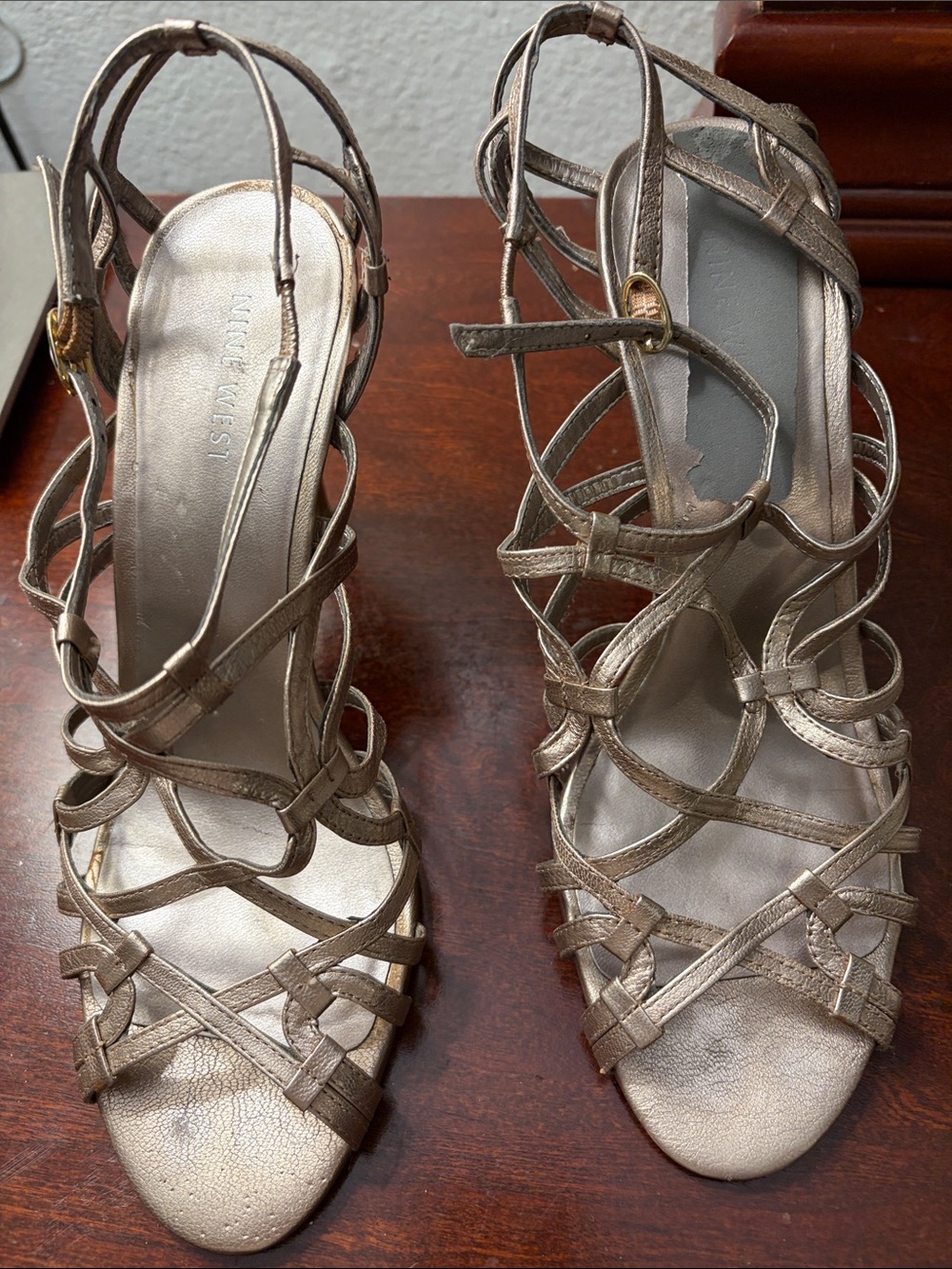 Nine West Metallic Gold Strappy Heeled Sandals